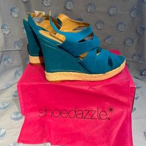 Shoe dazzle turquoise wedge sandals New Size 10